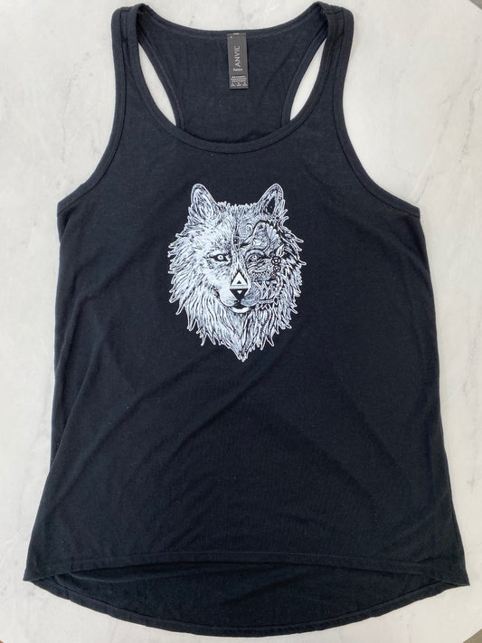 Women's Black Wolf Logo Racerback Tank Top